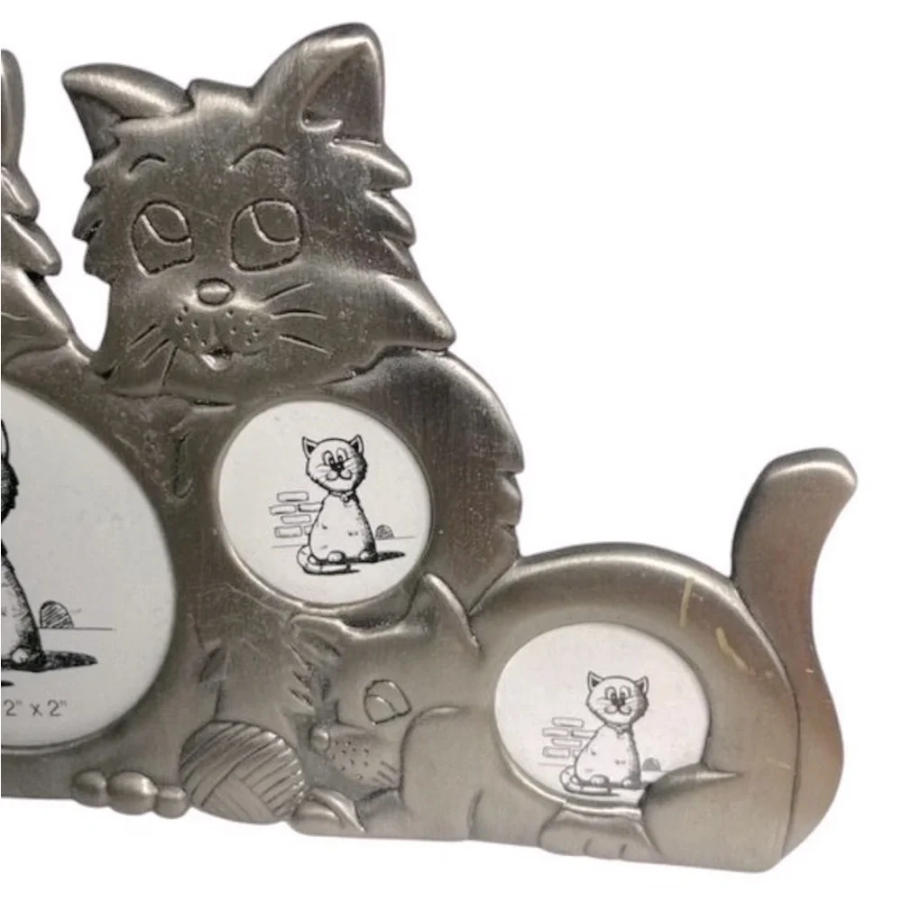Vintage 90s / Y2K Silver Tone Multi Picture Cat Frame - kitty lovers